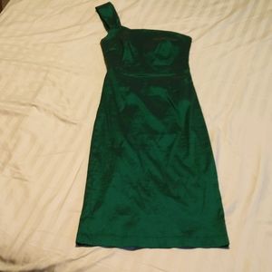 One shoulder emerald green cocktail dress